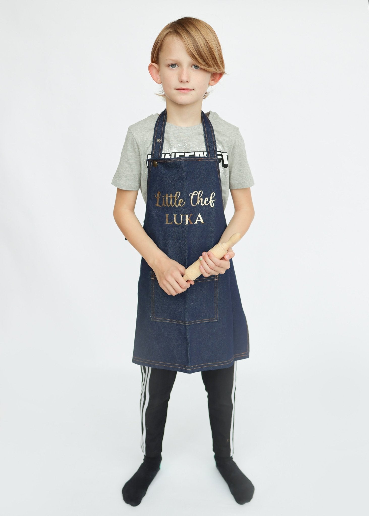 Denim forklæde Barn med valgfri tekst - MoodTiles
