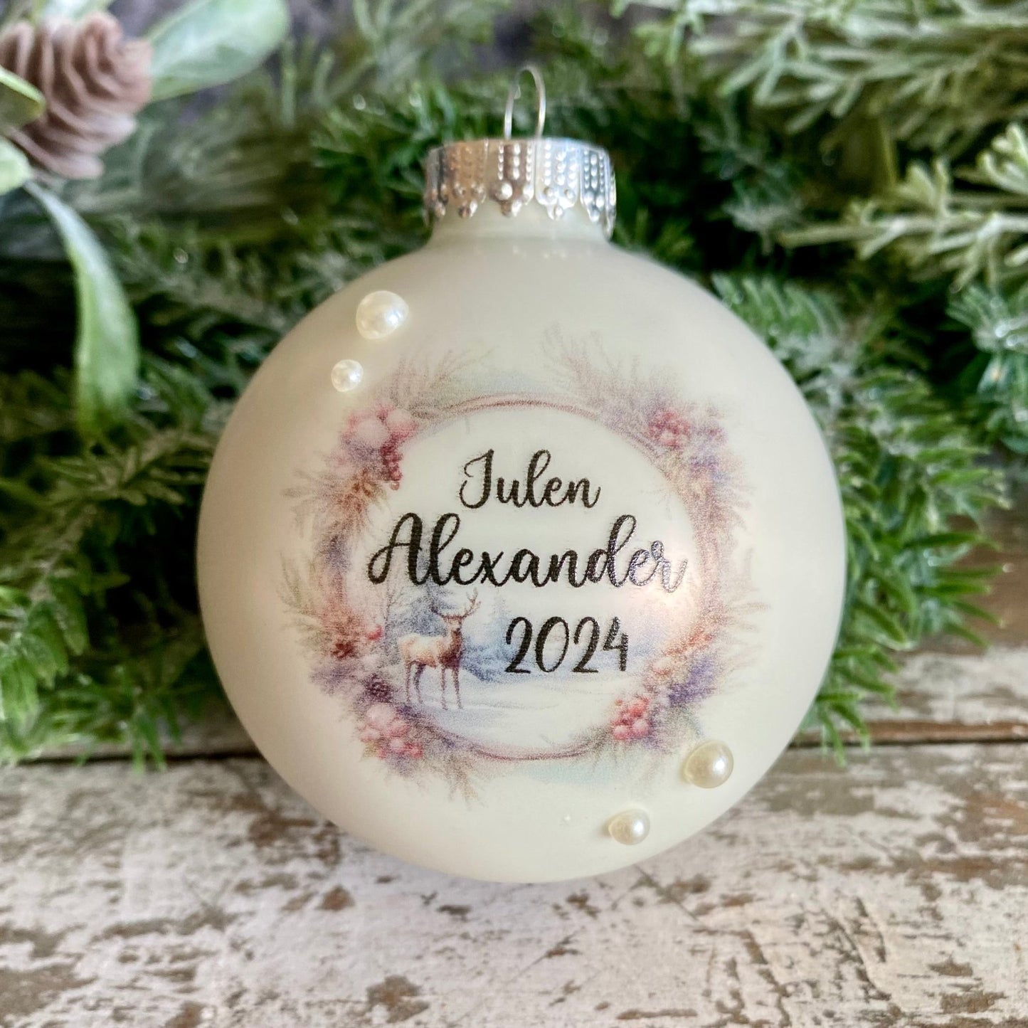 Julekugle med krans dådyr - MoodTiles