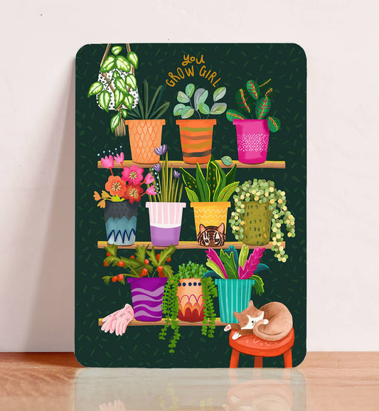 Kort du vokser pige motivation planter kat bare illustration postkort - MoodTiles