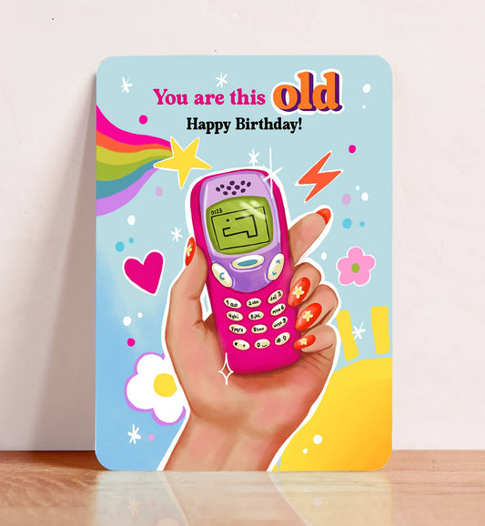Kort fødselsdagskort kvinde retro telefon sjovt postkort - MoodTiles
