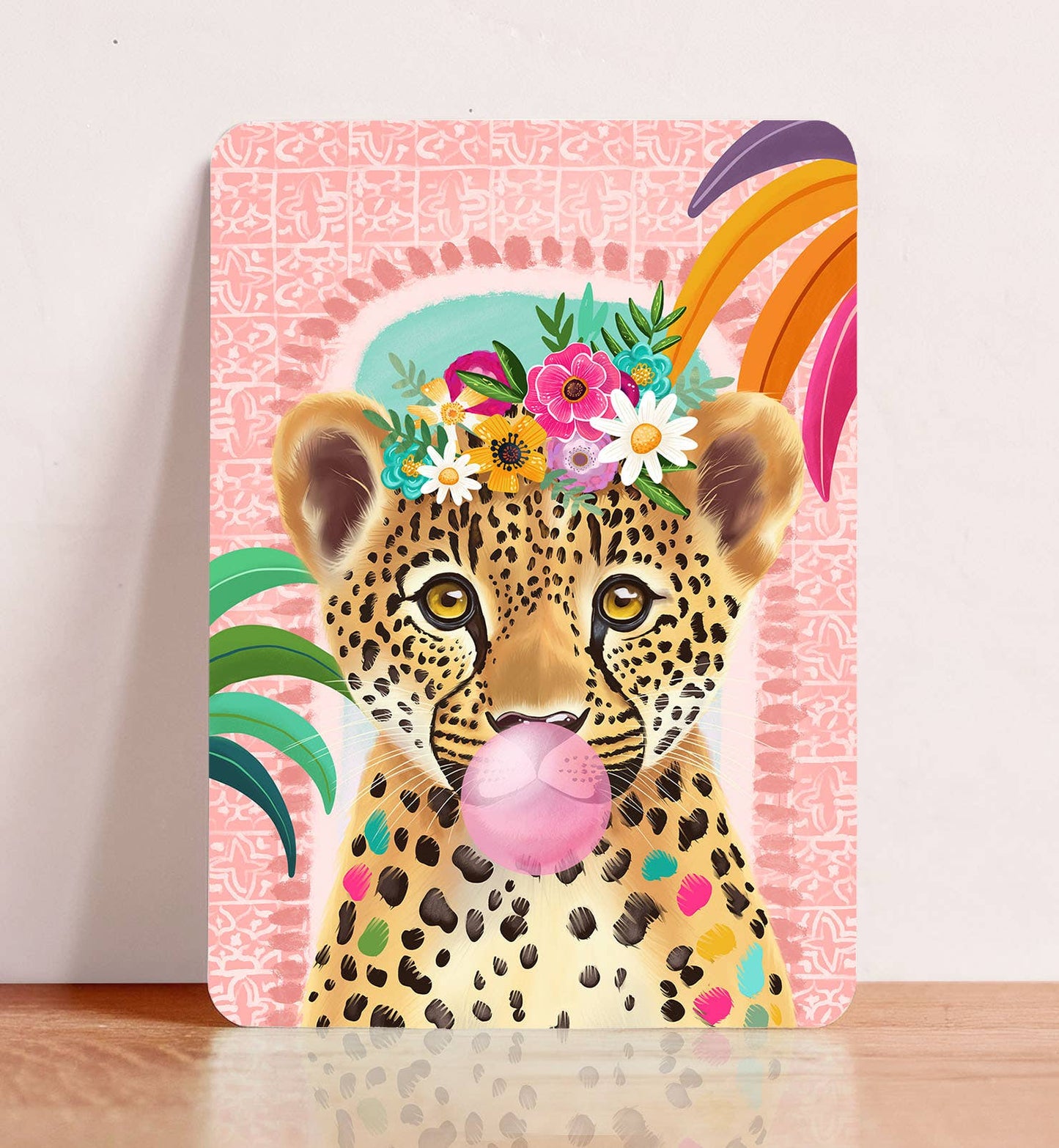 Kort leopard blomster pige fødselsdag bare postkort - MoodTiles