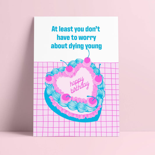 Retro sjov kirsebær hjerteformet kage Tillykke med fødselsdagen - MoodTiles