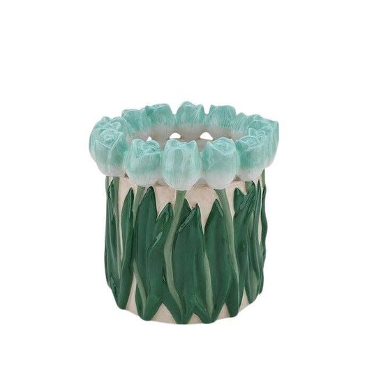 Vase - Tulipaner - Dolomit - Mint/Grøn - 17x17x16 cm - MoodTiles