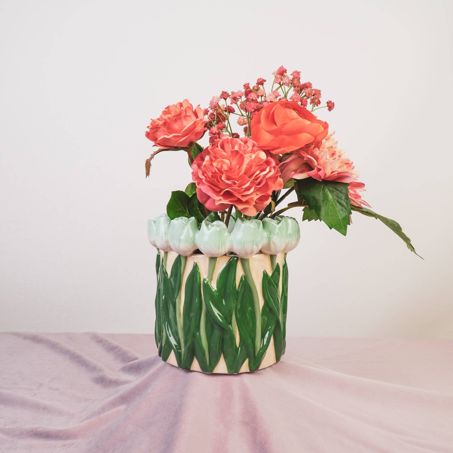 Vase - Tulipaner - Dolomit - Mint/Grøn - 17x17x16 cm - MoodTiles