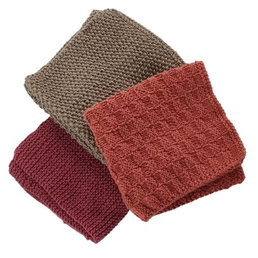 Bomulds karklude Sæt (3 stk.) i Bordeaux, Rust og Mørk Taupe