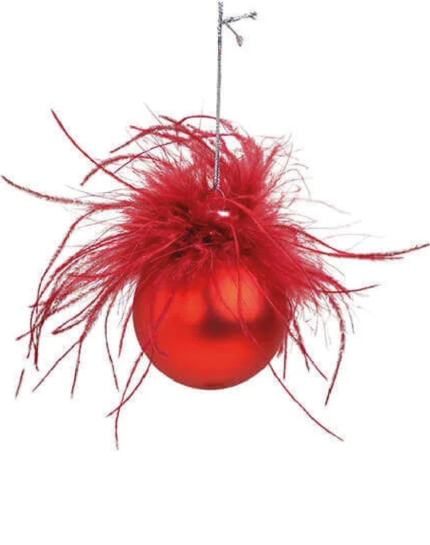 Rød Julekugle med fjer