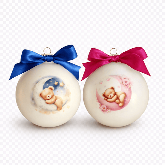 Bamse julekugler med navn og dato - MoodTiles