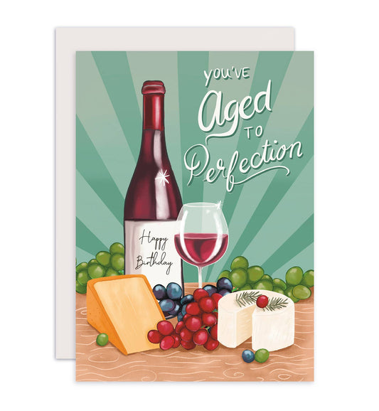Fødselsdagskort tillykke mand ældet til perfektion vin - MoodTiles