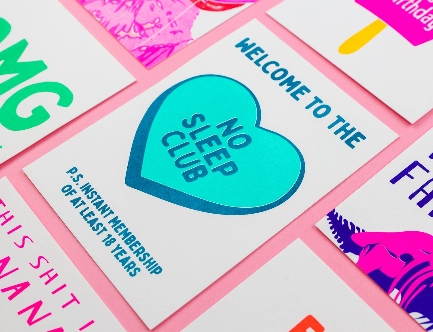 Ingen søvn klub mynte Risograph Postkort - MoodTiles