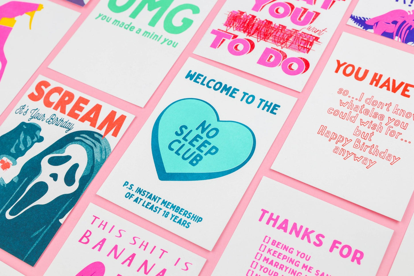 Ingen søvn klub mynte Risograph Postkort - MoodTiles