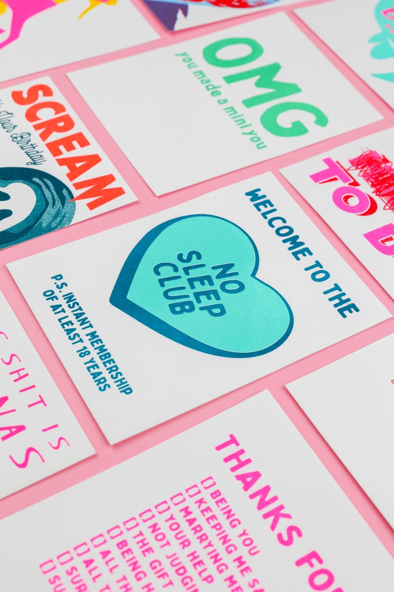 Ingen søvn klub mynte Risograph Postkort - MoodTiles