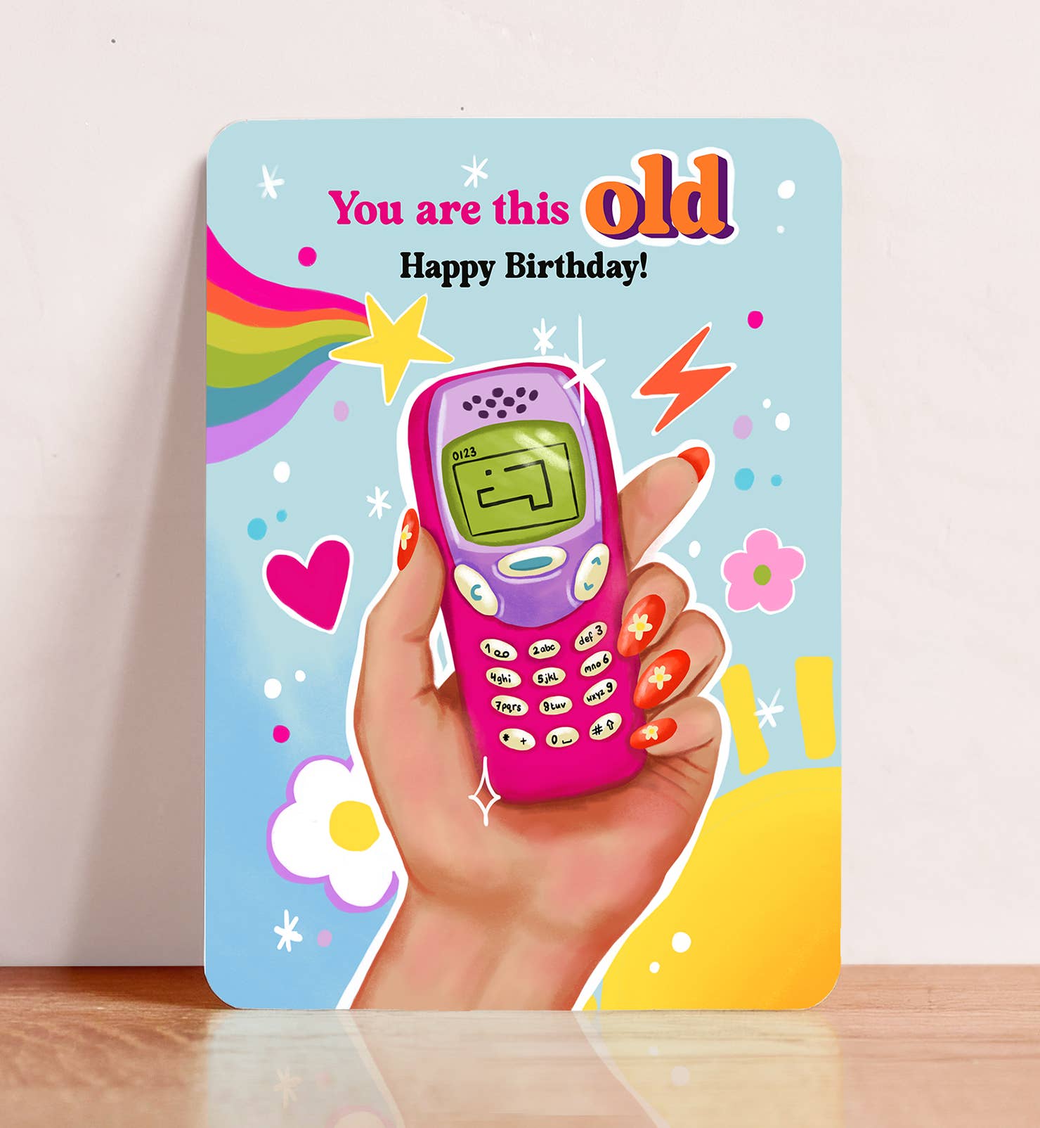 Kort fødselsdagskort kvinde retro telefon sjovt postkort - MoodTiles