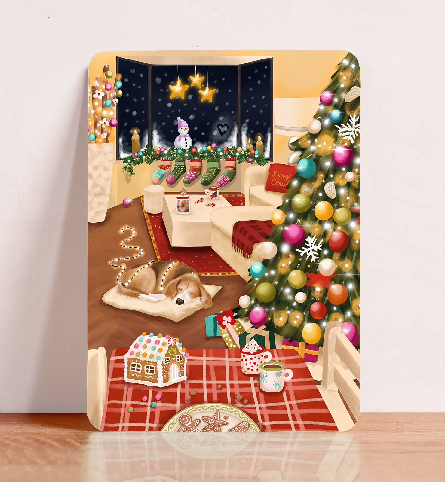 Kort juletræ småkager beagle hund vinter postkort - MoodTiles