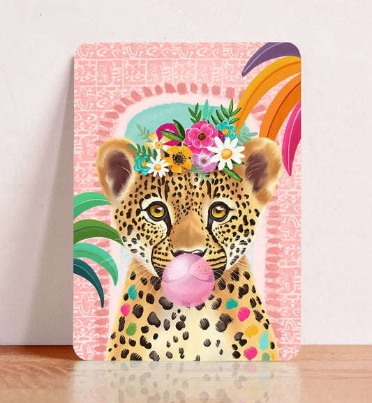 Kort leopard blomster pige fødselsdag bare postkort - MoodTiles
