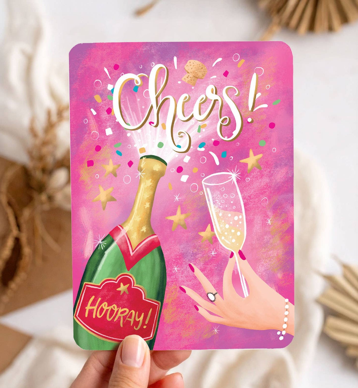 Kort tillykke champagne fødselsdag kvinde postkort - MoodTiles