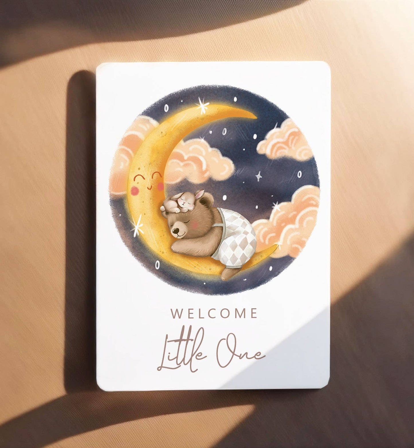 Kort tillykke fødsel bjørn baby måne postkort - MoodTiles