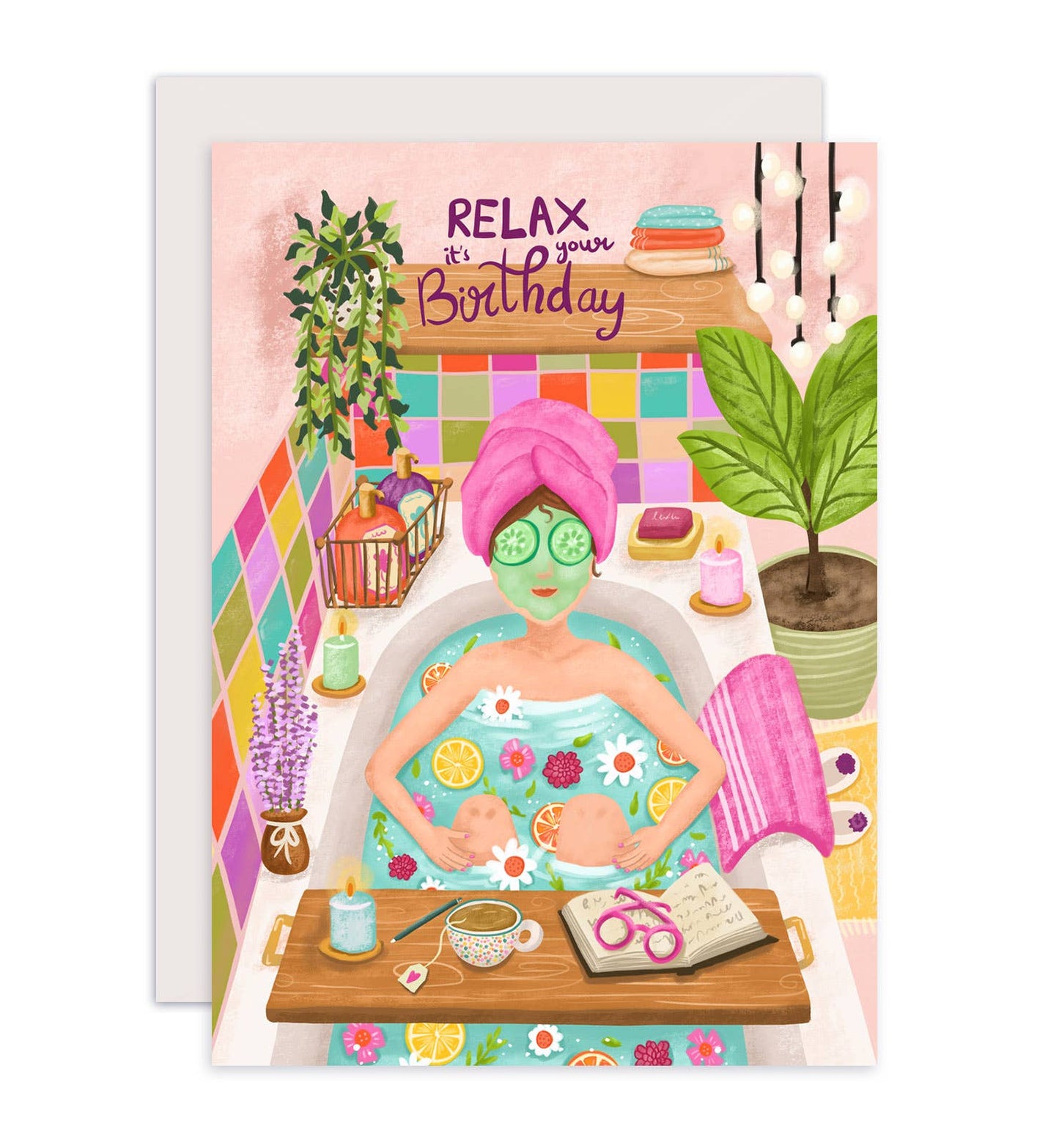 Kvindens fødselsdagskort i badet slap af det er din fødselsdag - MoodTiles