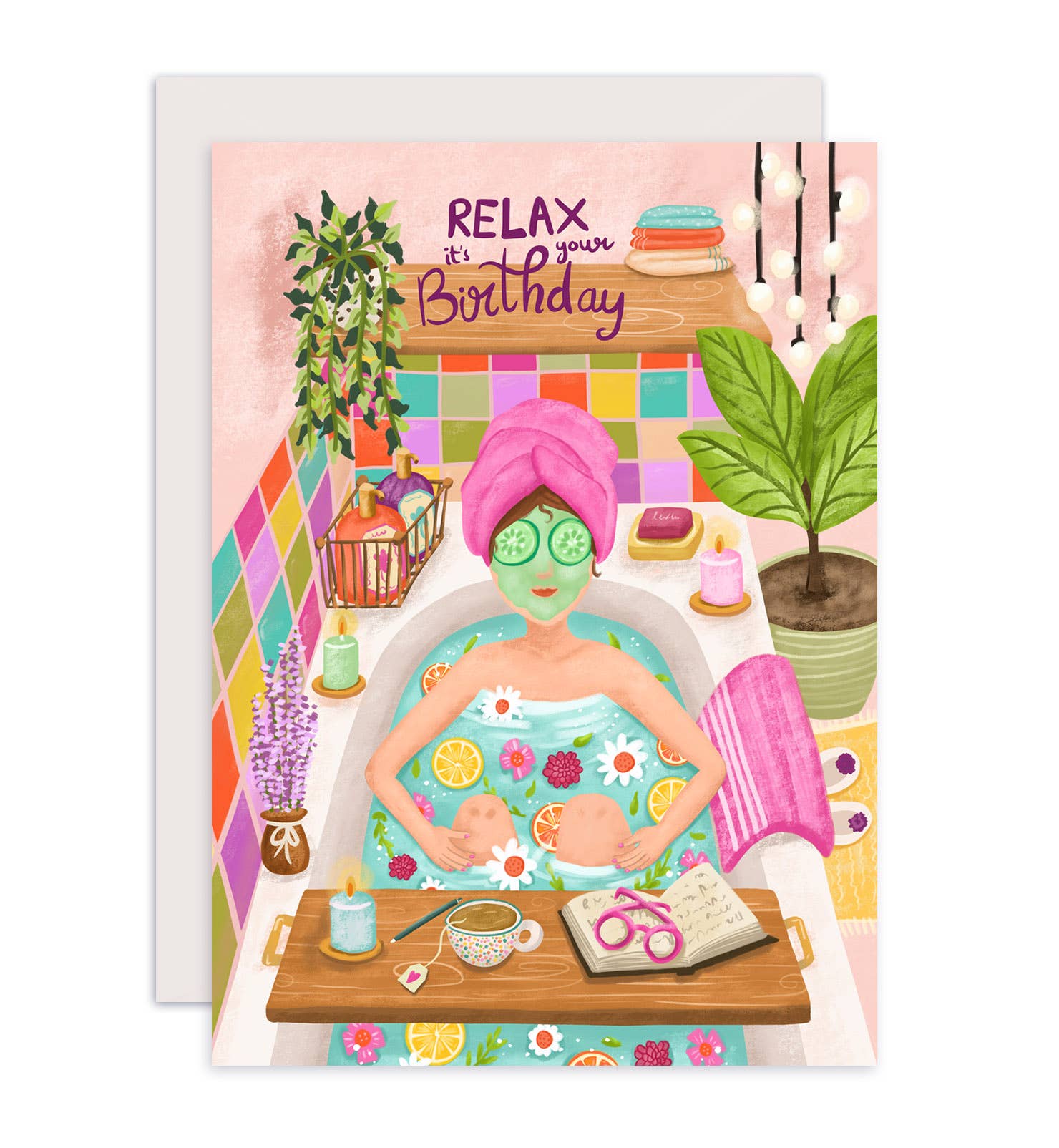 Kvindens fødselsdagskort i badet slap af det er din fødselsdag - MoodTiles