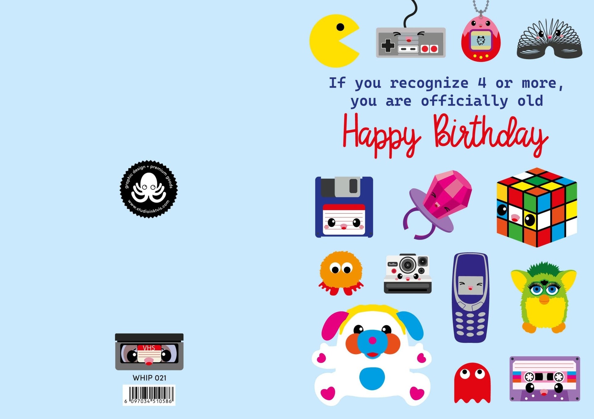 Lykønskningskort 80'erne 90'erne retro sjovt fødselsdagskort - MoodTiles