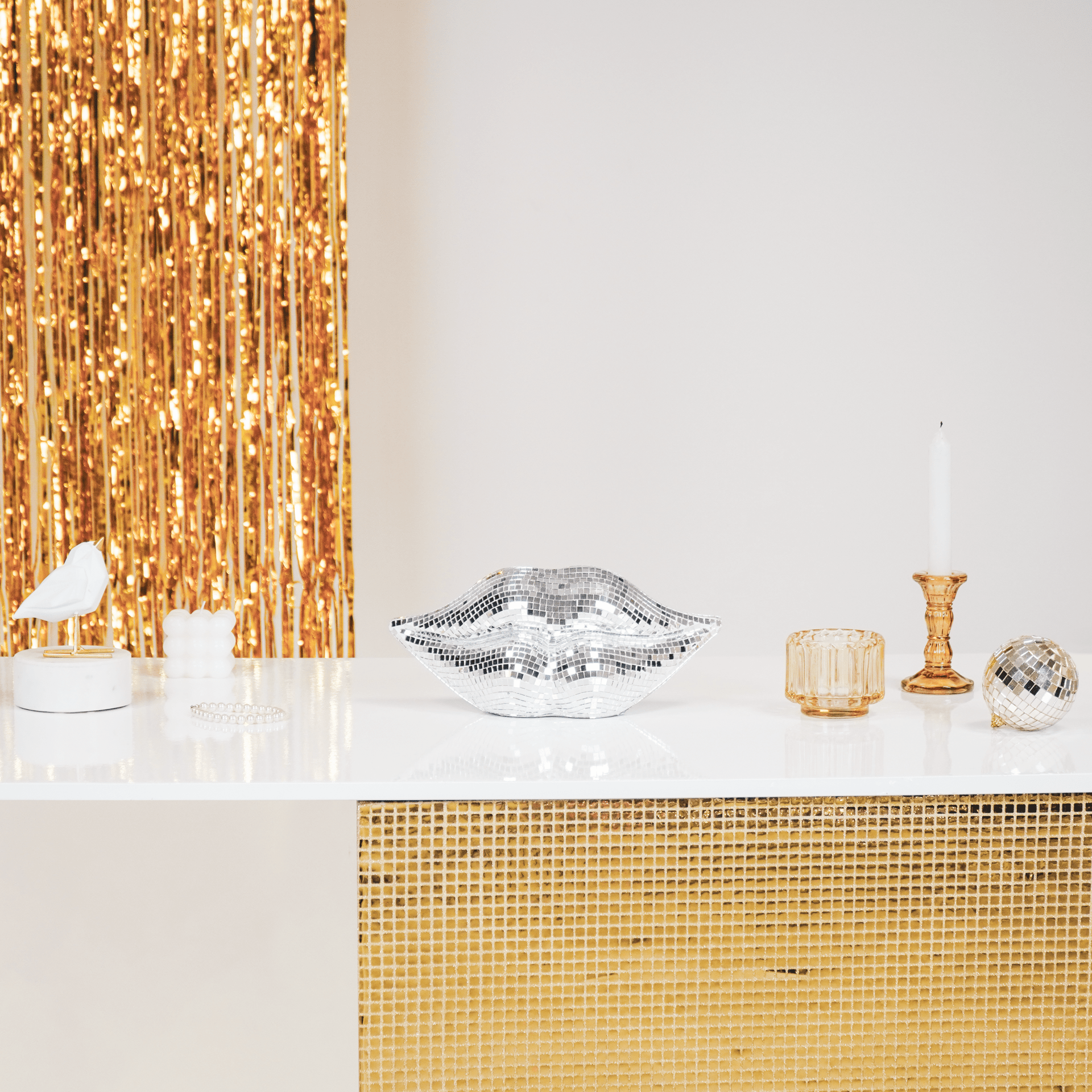 Ornament - Disco - Læber - Glas - Sølv - 29x10x13,5cm - MoodTiles