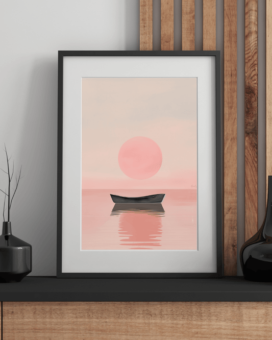 Plakat Ensom båd i solnedgang - MoodTiles