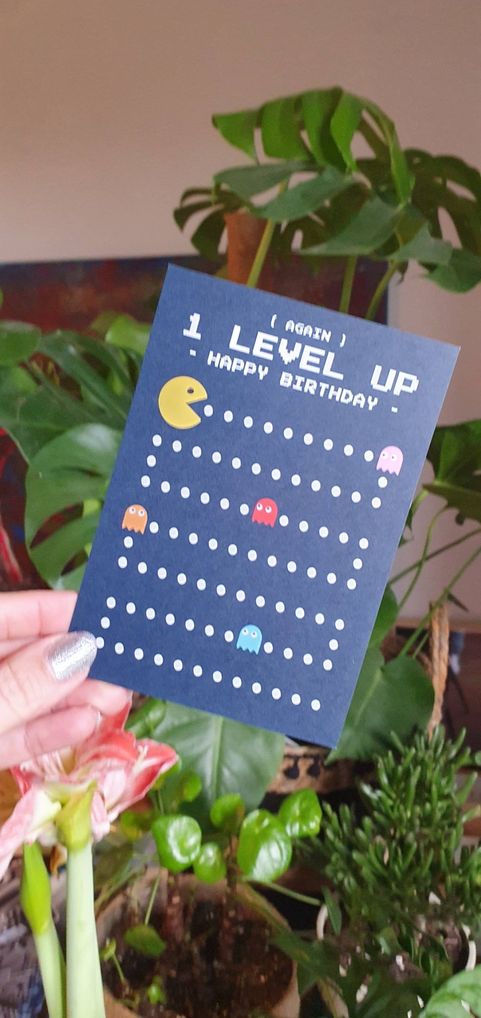 Postkort Pac Man fødselsdag 1 niveau op - MoodTiles