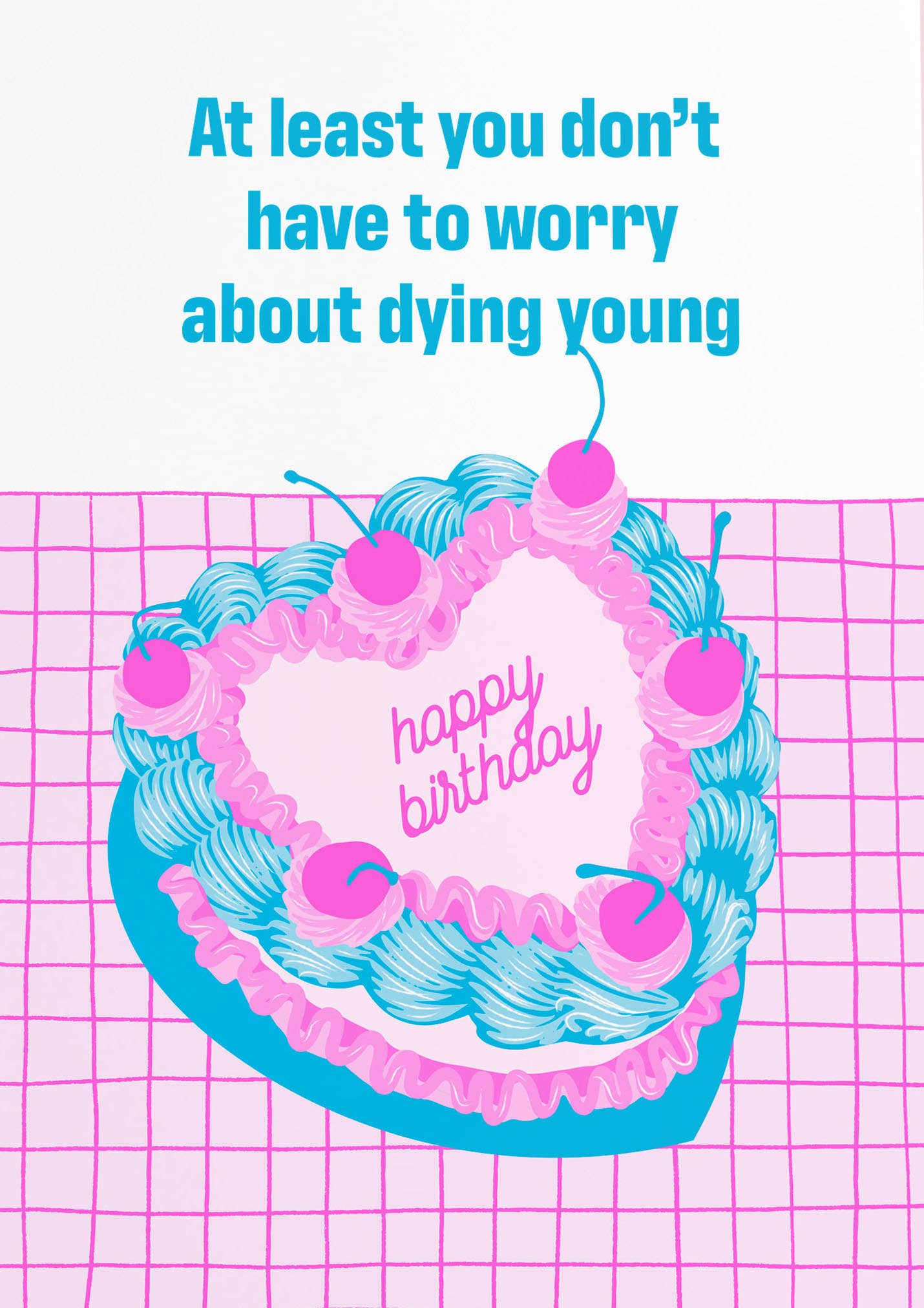 Retro sjov kirsebær hjerteformet kage Tillykke med fødselsdagen - MoodTiles