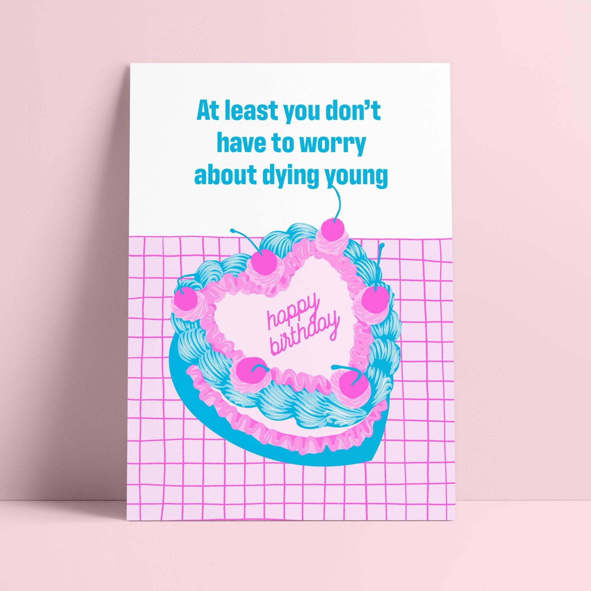 Retro sjov kirsebær hjerteformet kage Tillykke med fødselsdagen - MoodTiles