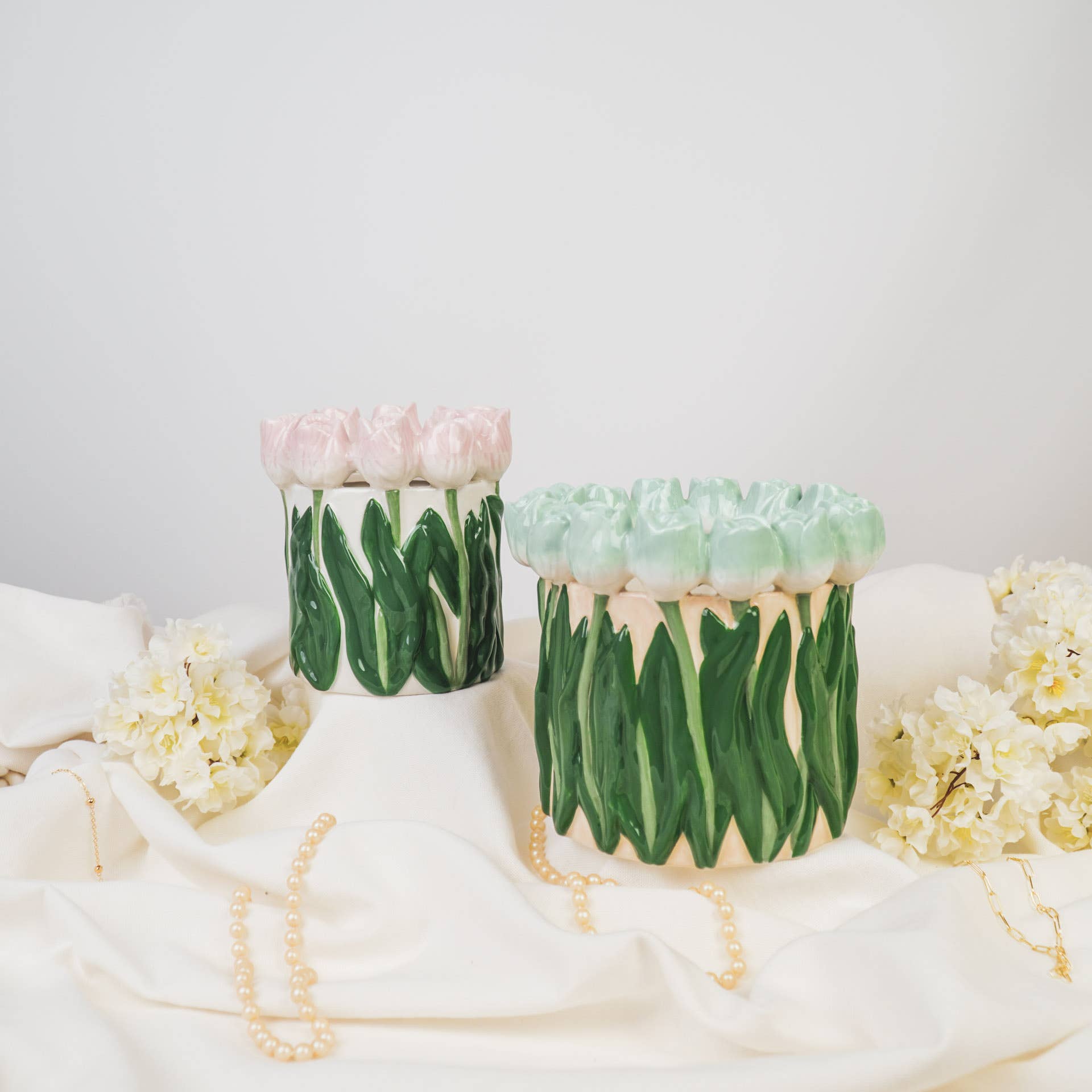 Vase - Tulipaner - Dolomit - Mint/Grøn - 17x17x16 cm - MoodTiles
