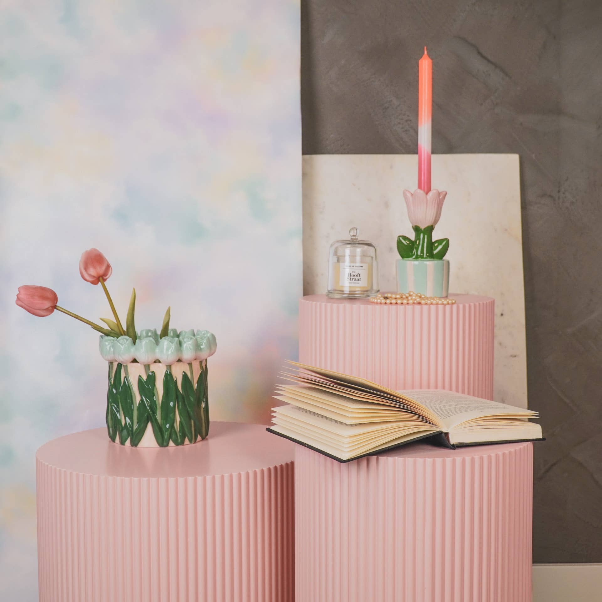 Vase - Tulipaner - Dolomit - Mint/Grøn - 17x17x16 cm - MoodTiles