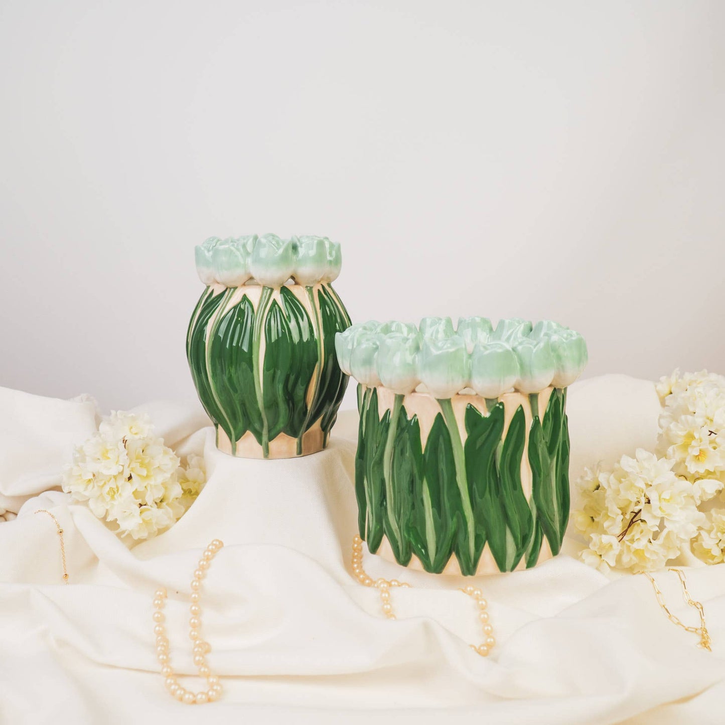 Vase - Tulipaner - Dolomit - Mint/Grøn - 17x17x16 cm - MoodTiles
