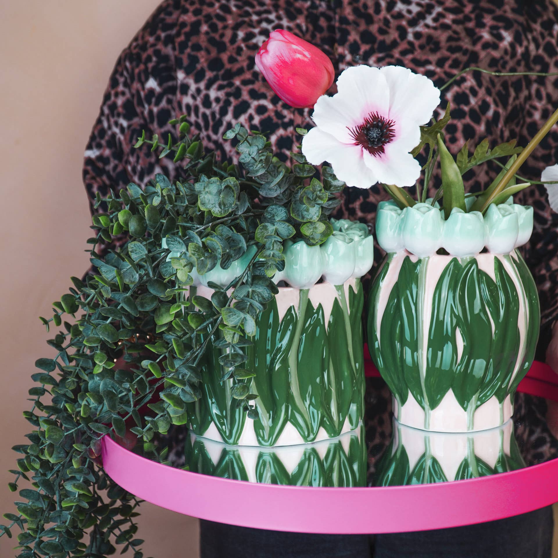 Vase - Tulipaner - Dolomit - Mint/Grøn - 17x17x16 cm - MoodTiles