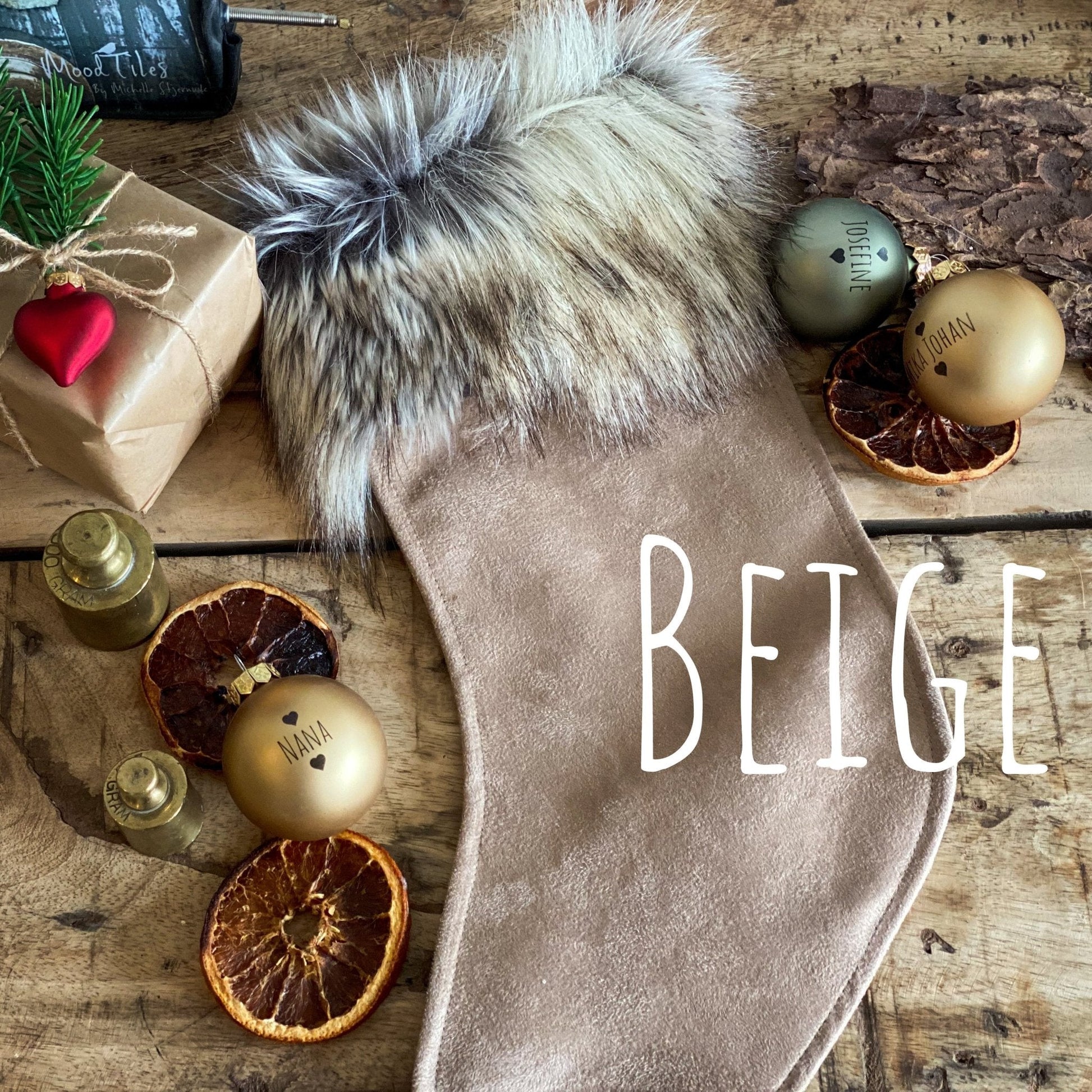Beige julesok med eller uden navn - MoodTiles