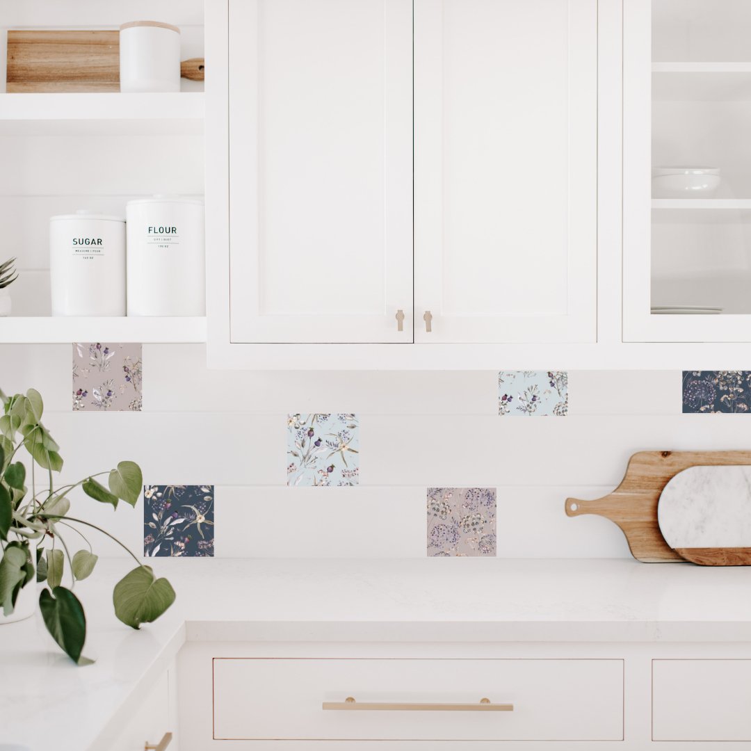 Flisestickers blomstermønster lys blå - MoodTiles