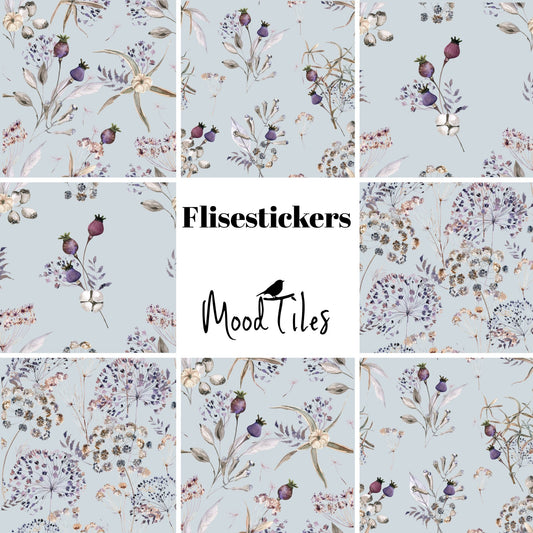 Flisestickers blomstermønster lys blå - MoodTiles