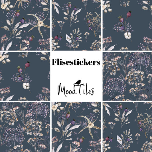 Flisestickers blomstermønster mørk blå - MoodTiles