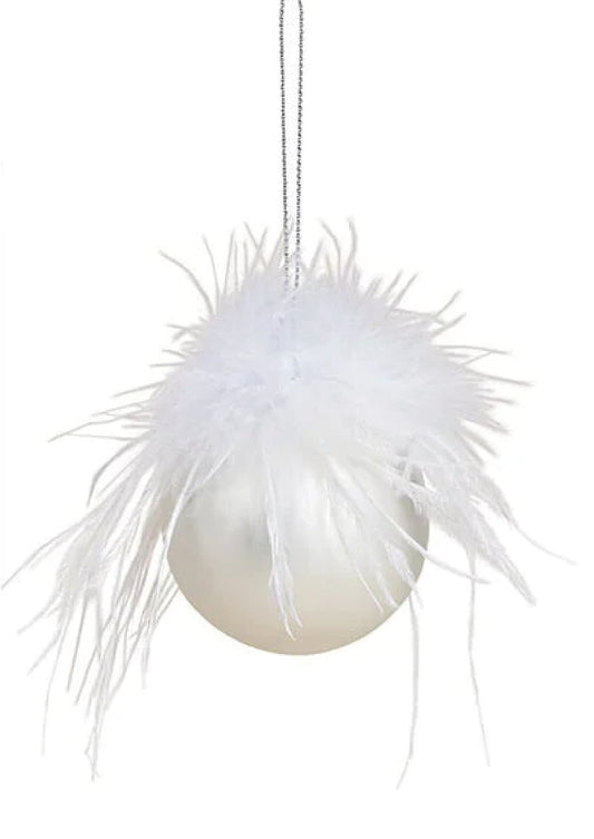 Hvid julekugle med fjer