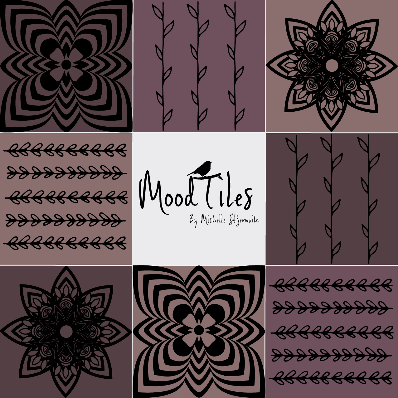 purple flowers flisestickers. Flisestickers  i lilla farmer med grafiske mønstre