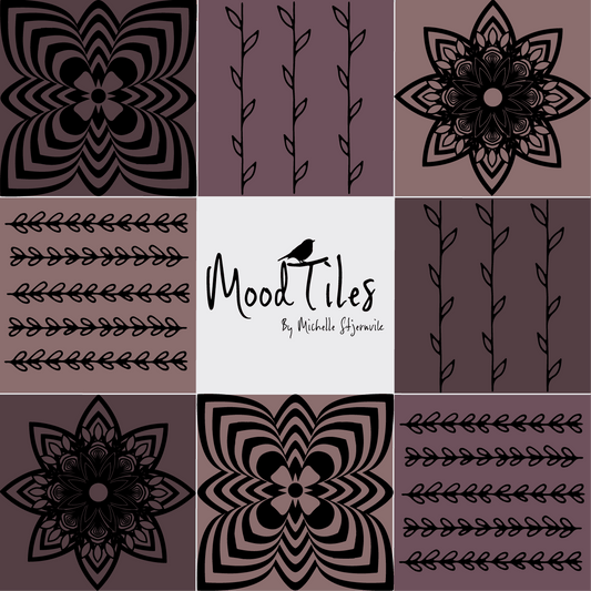 purple flowers flisestickers. Flisestickers  i lilla farmer med grafiske mønstre